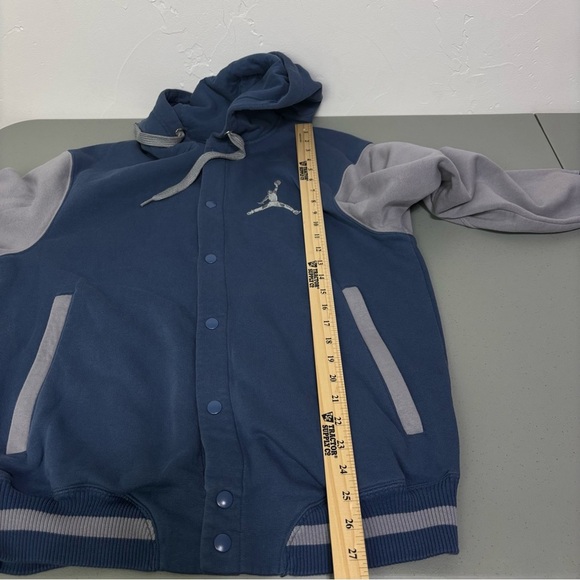 Jordan Varsity Hoodie Jacket 2.0 Snap Front Medium Gray Blue Logo Pockets - Picture 10 of 10